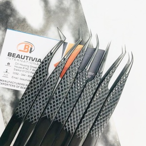 Pinzas de pestañas de acero inoxidable de fabricante directo Agarre de diamante sostenible Punta de fibra duradera Plasma Pestañas negras - Product Image 2