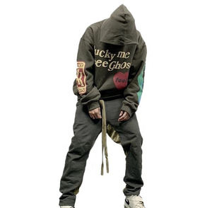 ชุดวอร์มฤดูหนาวสำหรับผู้ชาย ลายพิมพ์พอง ชุดสเวตเชิ้ตแบบมีฮู้ดและกางเกงขายาวทรงบาน  ออกแบบโลโก้แบบกำหนดเองได้ตามสั่ง (OEM) - Product Image 4