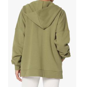 Sweat-shirt zippé en molleton écologique 100 % coton pour femme, coupe décontractée à épaules tombantes, col en V, avec poche avant - Product Image 6