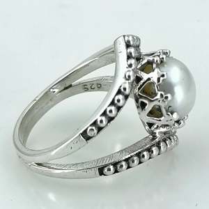 Navya Craft Handmade 925 Sterling <b>Silver</b> Freshwater Pearl <b>Statement</b> <b>Ring</b> Boho June Birthstone Jewelry with Sizes 4 13 for Women - Product Image 3