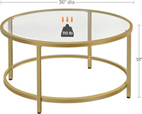 Table basse ronde en verre doré de 36 po, table centrale moderne à cadre en métal pour salon, bureau ou appartement