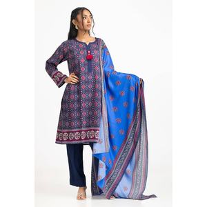 Traje de Lino Azul de 3 Piezas con Estampado Satinado para Mujer - Product Image 4