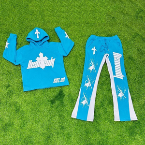 ชุดวอร์มผู้ชายผ้าฟลีซคอตตอน 100% สำหรับฤดูหนาว กางเกงจ็อกเกอร์และเสื้อฮู้ดดี้ทรงโอเวอร์ไซส์ ป้องกันการเกิดขุย - Product Image 6