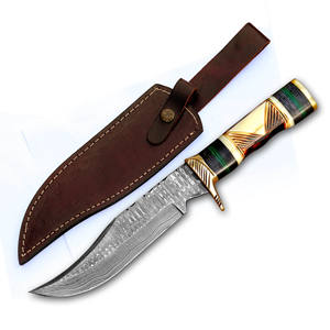 Couteau de chasse en acier damas fait à la main Clip Point bord plat cuisine extérieure de qualité industrielle utilisation gaine en cuir fin OBM - Product Image 1