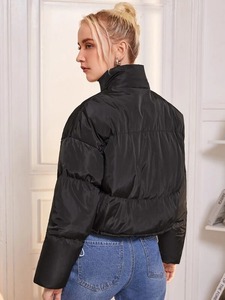 Tendance femme hiver chaleur doudoune motif solide tissé manteau col à capuche fermeture éclair complète manches longues respirant caractéristique - Product Image 2