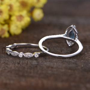 Anillo de Compromiso de Piedra Preciosa para Mujer, Sortija de Topacio Azul de Corte Marquesa de 1Ct, 14, Oro Blanco, Regalo de Aniversario, Vendedor, Novedad - Product Image 4