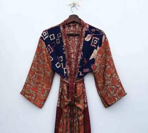 Vintage Style Silk V neck Drawstring Floral 3/4th Sleeves Spring/Summer Shorts Kimono <b>Women</b> Daily Life Night Robe Soft - Product Image 1