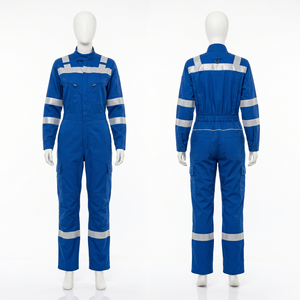 Combinaison de travail pour femmes, uniforme professionnel, 245 GSM, tissu sergé en polycoton bleu, design avec panneaux réfléchissants, broderie personnalisée, impression, logo tissé - Product Image 1