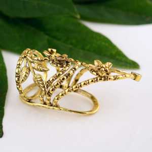 New selling Boho Flower Armor <b>Ring</b> Gemstone Brass <b>Rings</b> Women 18k Gold Plated Floral Swirl <b>Statement</b> Jewelry Wholesale/OEM/ODM - Product Image 5