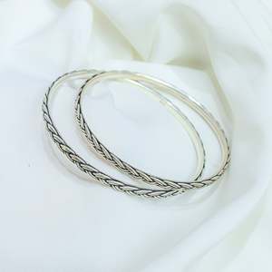 925 <b>Silver</b> Fashion <b>Cuff</b> <b>Bracelet</b> Single Piece Moh Braid Knot Bangle - Product Image 2