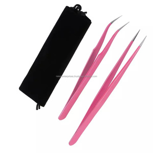 Pinces à épiler professionnelles pour extensions de cils en acier inoxydable rose de qualité supérieure avec pointe fine et embouts en fibre, ne glissent jamais - Product Image 6