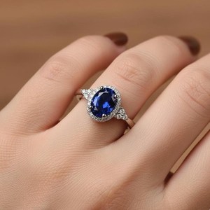 Anillo de Eternidad de Plata de Ley con Zafiro de Corte Ovalado, Joyería Romántica y Moderna para Bodas, Aniversarios, Compromisos, Regalo - Product Image 2