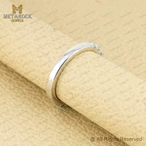 Sólido 14K Anillo de oro blanco Natural Aguamarina Piedra preciosa Joyería hecha a mano Anillo de banda Regalo unisex Nuevo diseño - Product Image 5