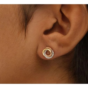 Round Lab Grown Diamond Intertwined Tri-color Circle 14K Yellow <b>Gold</b> Round Lab Diamond Wedding <b>Earrings</b> Screw <b>Back</b> <b>Earring</b> - Product Image 2