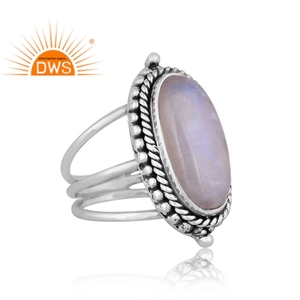 Anillo de cabujón ovalado de piedras preciosas de piedra lunar arcoíris Natural de Plata de Ley 925 oxidada para mujer Fuego Azul - Product Image 3