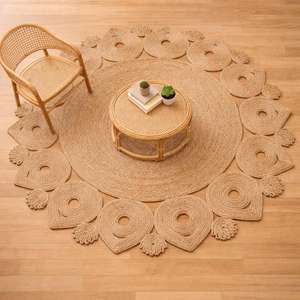 Tapis en jute ethnique nordique fait à la main, tapis de sol tissé, tapis rond en jute pour séjour et salon, provenant d'un exportateur indien - Product Image 3