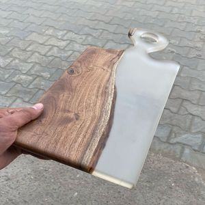 Resin chopping <b>board</b> handmade with glossy ocean river pattern crafted from acacia wood ideal for serving cheese and fruits - Product Image 1