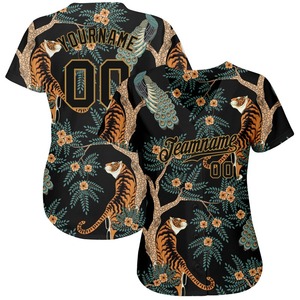 เสื้อเบสบอลแท้ลายเสือและนกยูงสีดำสีดำ-ทอง3D ออกแบบได้ตามต้องการ - Product Image 2