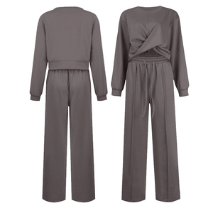 Ensemble de survêtement deux pièces pour femme, couleur unie, taille haute, coupe évasée, légèrement sportif et décontracté, pantalon évasé personnalisé, collection hiver OEM - Product Image 4