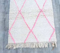 Magnifique tapis de couloir marocain Beni Ourain blanc et rose, fait main, en laine véritable, grand format, authentique, style berbère, lavable, OEM