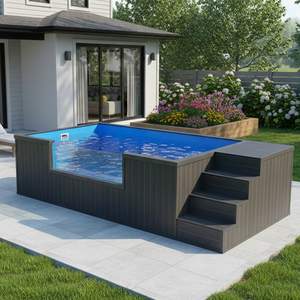 Piscine hors sol en bois et fibre de verre sur mesure avec cascade et fenêtre en verre pour usage familial en extérieur - Product Image 6