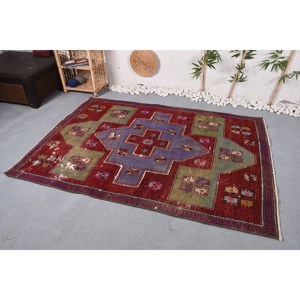 พรมขนสัตว์ทรงเรขาคณิตสีแดงและเขียวเป็นมิตรกับสิ่งแวดล้อมแนววินเทจแบบดั้งเดิม4.8 'x 6.9' - Product Image 2