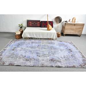 Tapis turc vintage moderne 5.7 X 9.3ft bleu marron grand Rectangle Patchwork Design tapis en laine pour le salon support 3D en latex - Product Image 3