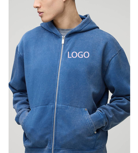 Sudadera con Capucha Personalizada OEM, Parche Bordado, Estilo Jogger Lavado, Color Sólido, Puños Acanalados, Cobertura Completa, Sudadera con Cremallera para Hombre - Product Image 4