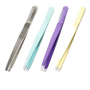 Pince à sourcils en acier inoxydable à double usage avec peigne Pince à cils oblique Pointe pointue Épilation des sourcils Pince à épiler écologique - Product Image 6