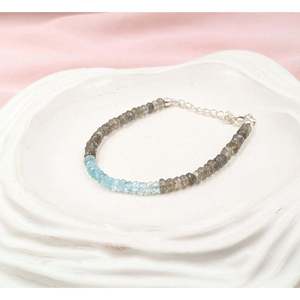 Bohemian Charm <b>Bracelet</b> with Labradorite & Blue Aquamarine Beaded Religious Diamond <b>Bangle</b> Gift for Religious Occasions - Product Image 1
