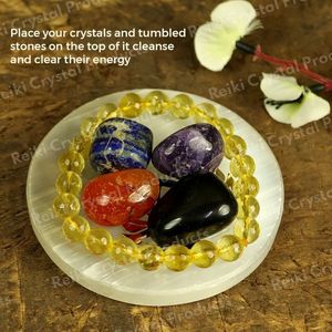 Feng Shui Selenite <b>Charging</b> <b>Plate</b> with Ying Yang Symbol for Reiki <b>Crystal</b> Cleansing 3 Inch - Product Image 5