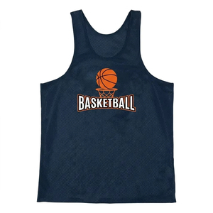 Unisex Basketball Mesh Tank <b>Top</b> White <b>Navy</b> Screen Printed Breathable Sleeveless Jersey Adult All Seasons Sport Apparel - Product Image 3