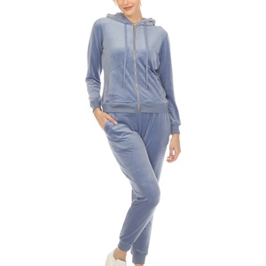 High Quality Custom Logo Casual Reversible Eco-Friendly <b>Women's</b> 2-Piece Zipper Hoodie <b>Sweatpants</b> Windproof Velour Tracksuit Set - Product Image 1