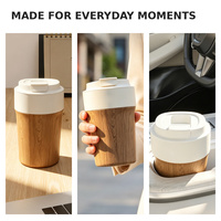Mug de voyage en céramique à motif bois de 350 ml avec couvercle anti-fuite, tasse thermique portable réutilisable
