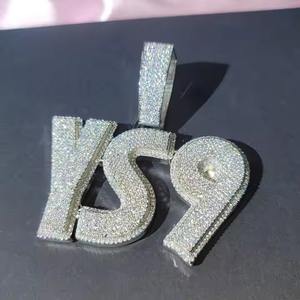 Personalizado VVS Moissanite diamante gran nombre encanto collar con cadena cubana moda colgante personalizado para hombres joyería accesorio - Product Image 2