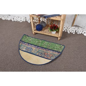 Alfombra Floral de lana Vintage de 2,5x1,5 pies, diseño de retales verde y azul para sala de estar, respaldo de látex con forma Rectangular de pared a pared - Product Image 3