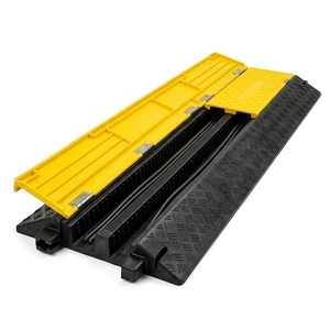 Heavy Duty 2-Channel <b>Rubber</b> Cable Protector Ramp 1000mm - Industrial Cord Cover for Roadway Safety - Product Image 1