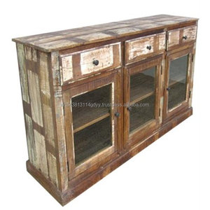 Armoire de buffet Buffet en bois brillant avec 3 portes en verre et 3 tiroirs Buffet Buffet Armoire Salle à manger Salon Cuisine - Product Image 2