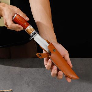 Cuchillo de Supervivencia de Acero de Damasco Hecho a Mano, Hoja Fija con Punta de Caída, Tamaño Personalizado, Funda de Cuero para Caza al Aire Libre, Mango de Hueso, EDC - Product Image 6