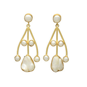 Pendientes de Perlas de Agua Dulce Naturales Blancas Ostra, Estilo Cristiano Vintage, Chapados en Oro de 24K, Sin Níquel, Hechos a Mano - Product Image 1