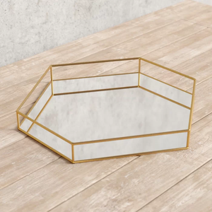 Bandeja de servicio de tocador hexagonal de diseño moderno minimalista hecha a mano Nuevo vidrio de metal ecológico - Product Image 3