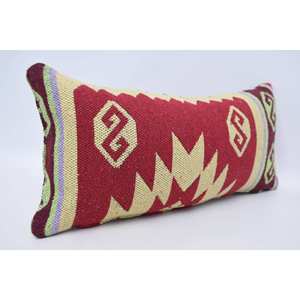 Red Wool <b>Pillow</b> 12x24 Inches Boho Style with Oriental Vintage Floral Pattern Washable Geometric Design for Home Use - Product Image 3