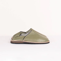 Chaussons plats unisexes faits à la main en cuir véritable vert olive, écologiques, légers, confortables, toutes saisons, vente en gros, fabriqués au Maroc