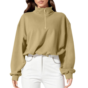 Jersey de invierno con cremallera de gran tamaño para mujer, logotipo personalizado de fábrica, sudadera de lana Polar con media cremallera, técnica lavada, temporada de primavera - Product Image 6