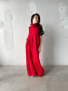 <b>Red</b> Long Linen Dress Sleeveless Maxi Dress Summer Linen Dress Kaftan with Pockets - Product Image 4