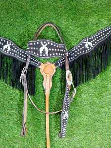 Juego de caballete y coraza de caballo occidental de cuero genuino con tachuelas para montar | Hecho en India | Equipo ecuestre al por mayor - Product Image 2