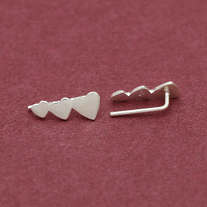 Adjustable Size 925 Sterling Silver Minimal Three Hearts <b>Ear</b> <b>Climbers</b> Earrings Cute Designed 18K Gold Plated Jewelry - Product Image 2