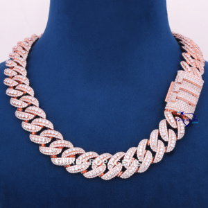 Cadena de eslabones cubanos de 20 MM de alta calidad, oro rosa de 14 quilates con diamantes cultivados en laboratorio, collares de diseño único personalizados para Unisex - Product Image 1