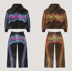 ชุดวิ่งจ๊อกกิ้งพิมพ์ลาย sunfade 2ชิ้นกางเกงบานซักสกรีนลายออกแบบได้ตามต้องการเสื้อฮู้ดสตรีทไซส์ใหญ่พิมพ์ลาย - Product Image 1