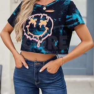 En gros Personnaliser Femmes Crop Top Casual Streetwear Imprimé Tie Dye Respirant À Manches Courtes Débardeurs - Product Image 5
